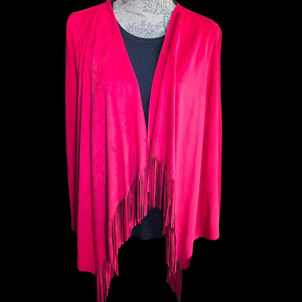 INC International Concepts Vibrant Red Fringe Poncho